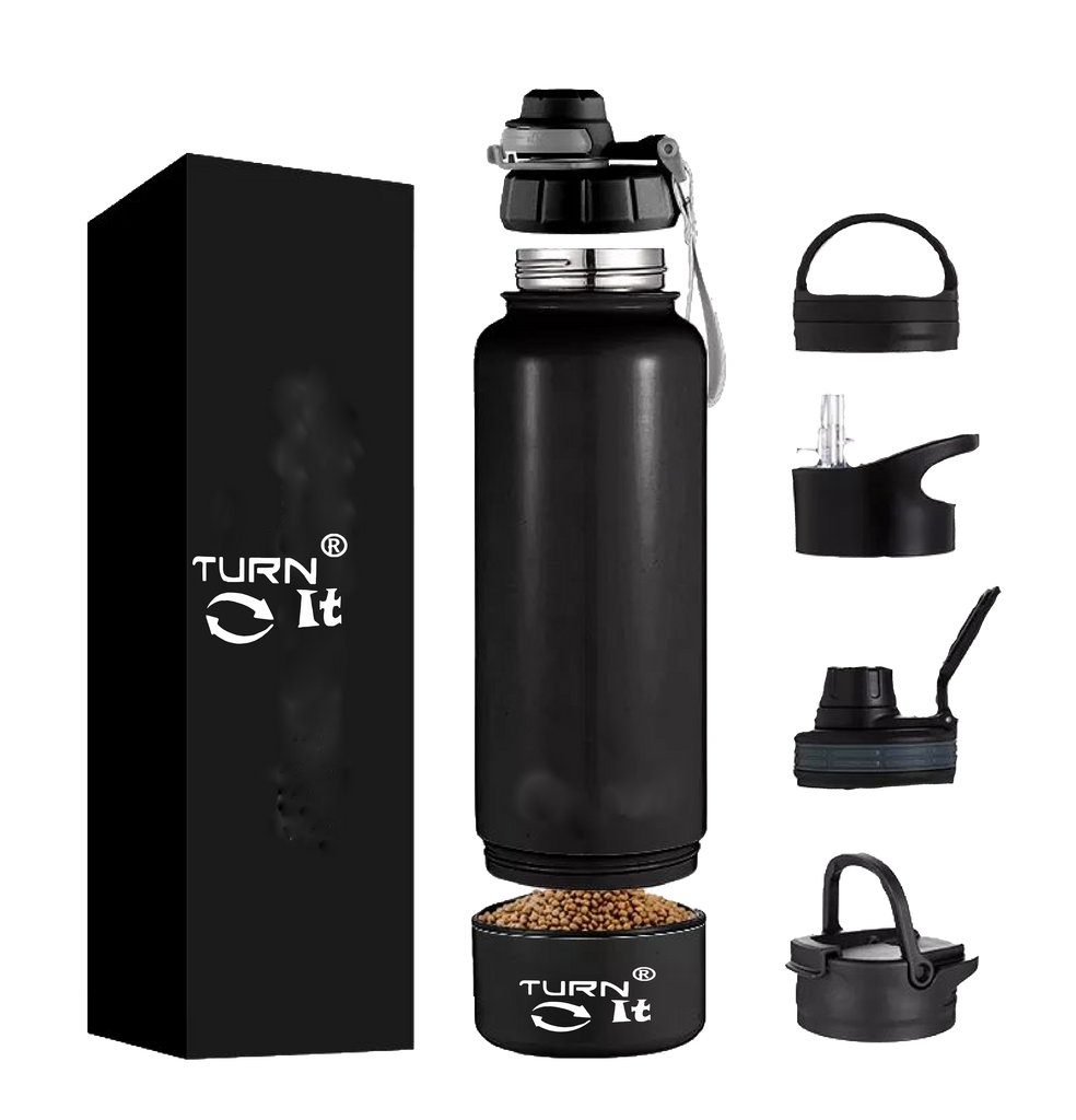 TURNIT® Black Stainless-Steel Double Walled Bottle 32 Fluid Ounces with 8 oz detachable cup