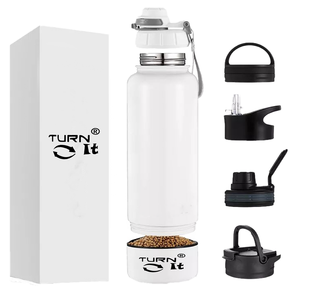 TURNIT® White Stainless-Steel Water Bottles Walled 32oz Fluid Ounces with extra 8oz detachable cup